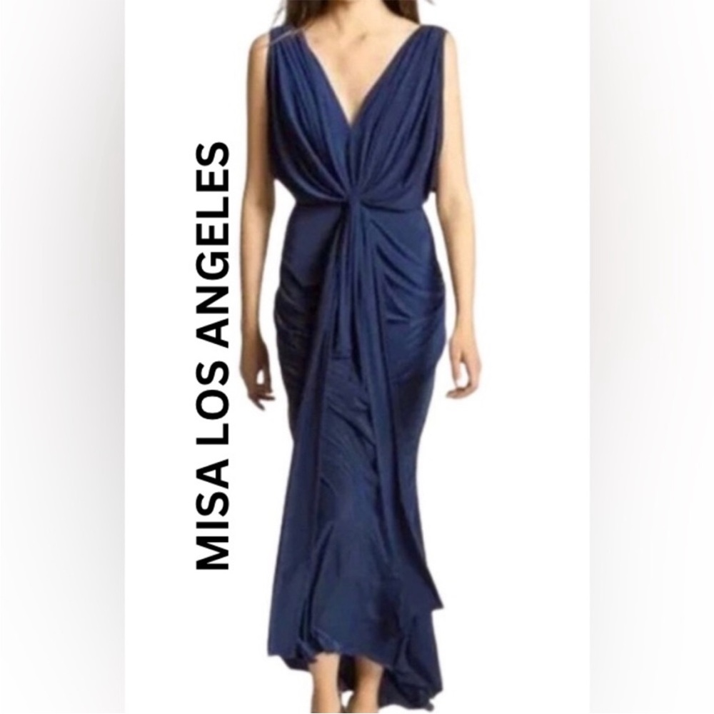 MISA Los Angeles Women's navy front knot Maxi Dress